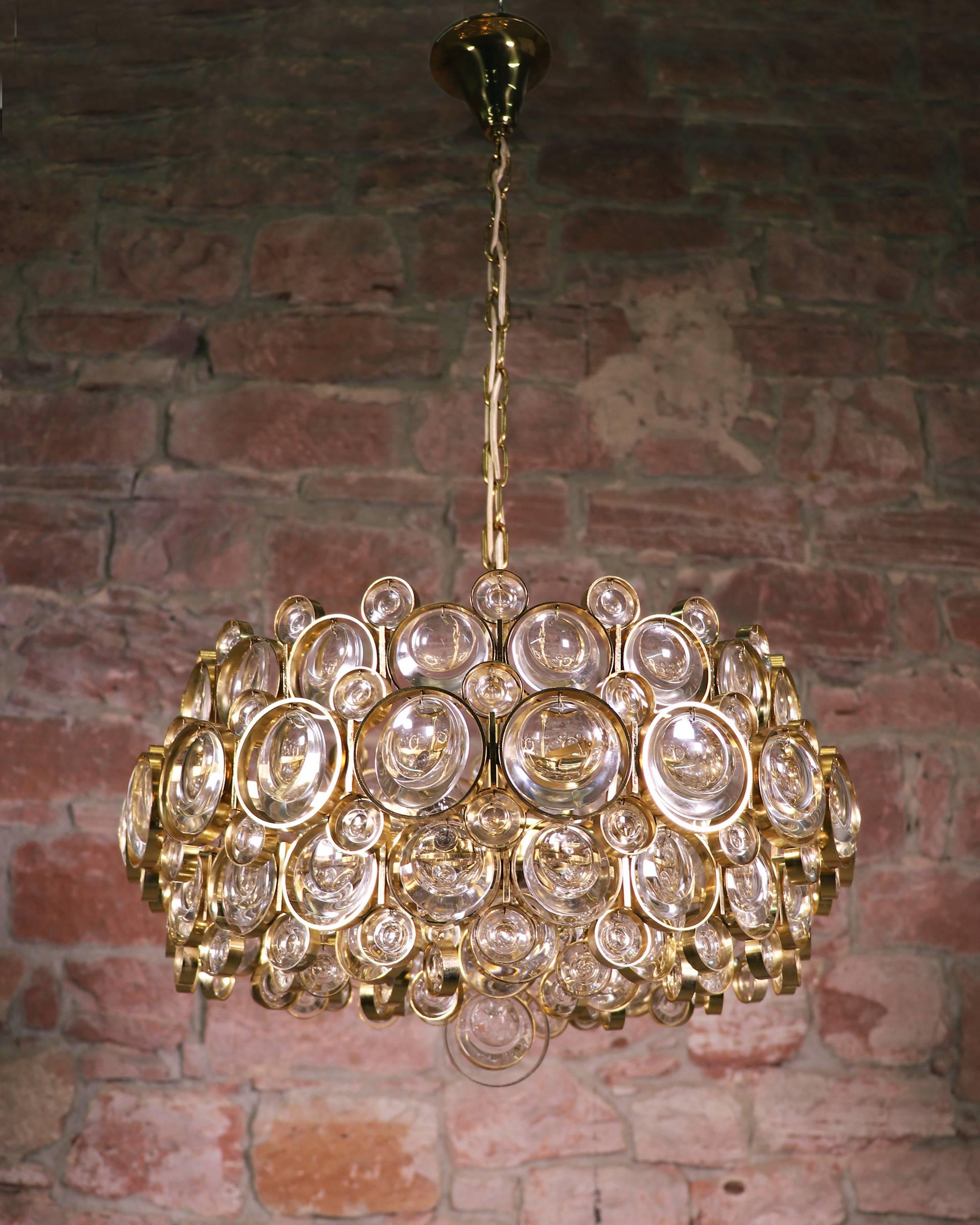 Mid-20th Century 1960 Germany Palwa Bubble Chandelier Crystal & Gilt Brass by Gaetano Sciolari