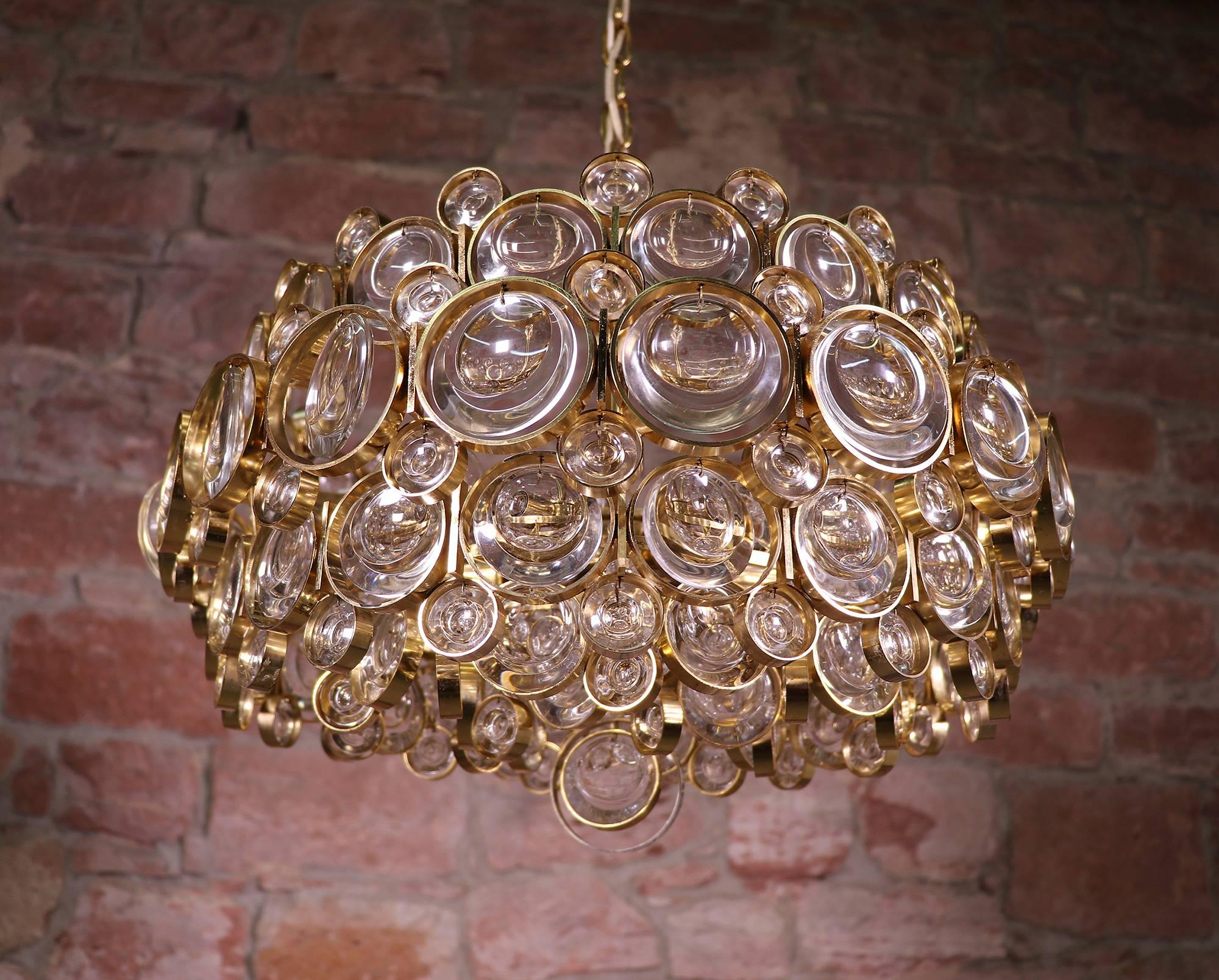 1960 Germany Palwa Bubble Chandelier Crystal & Gilt Brass by Gaetano Sciolari 1