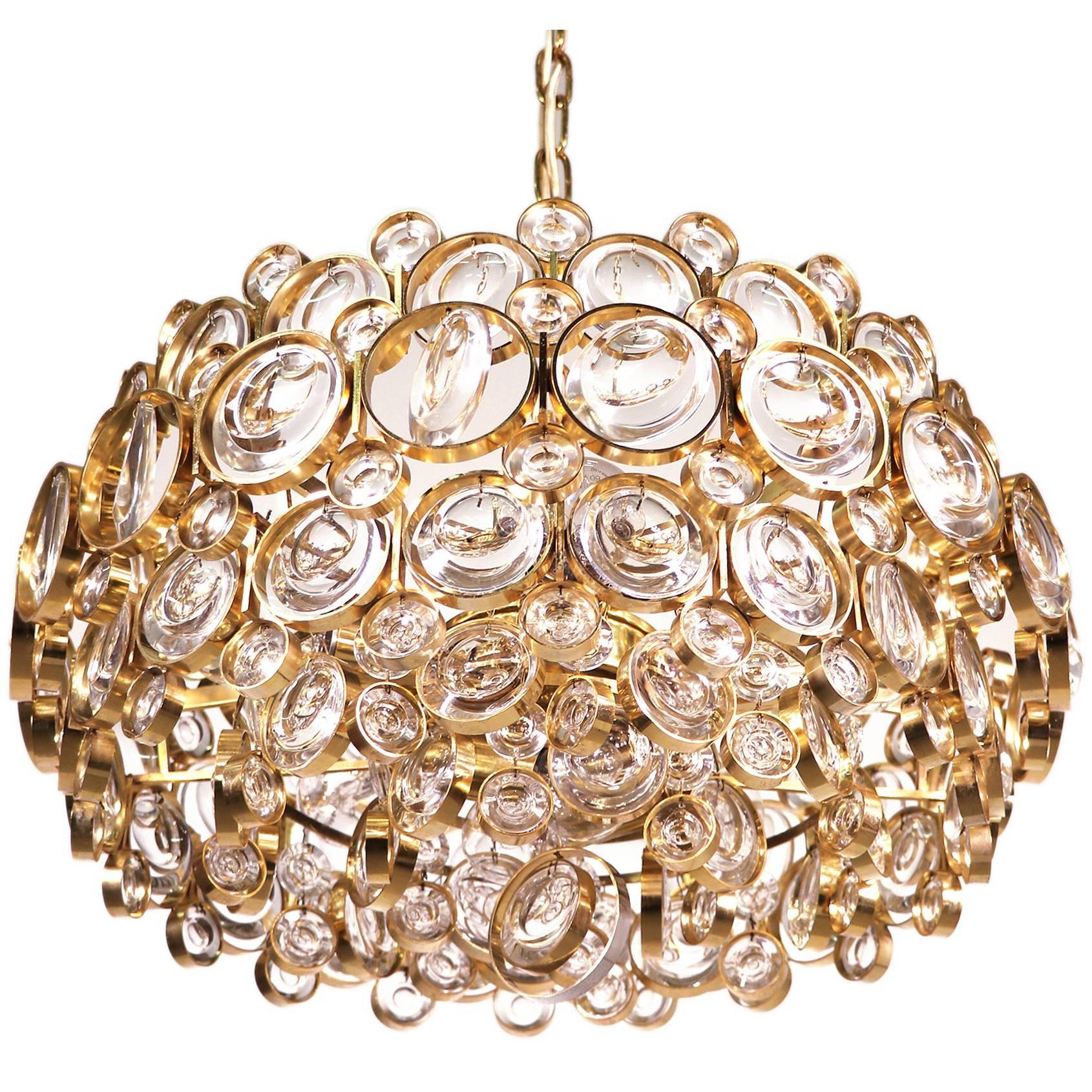 1960 Germany Palwa Bubble Chandelier Crystal & Gilt Brass by Gaetano Sciolari