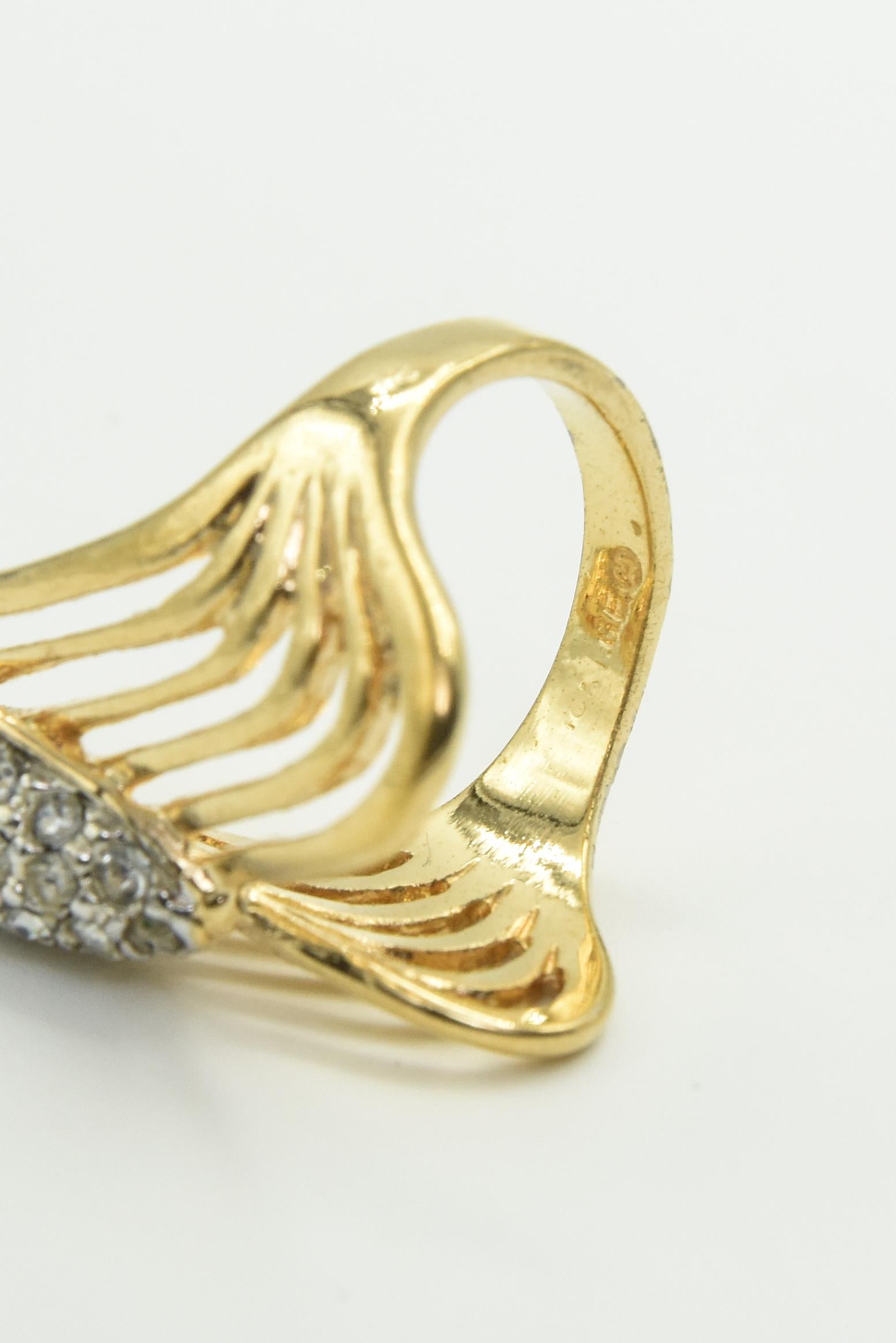 Gold Plated Crystal 'V' Chevron Ring For Sale 5
