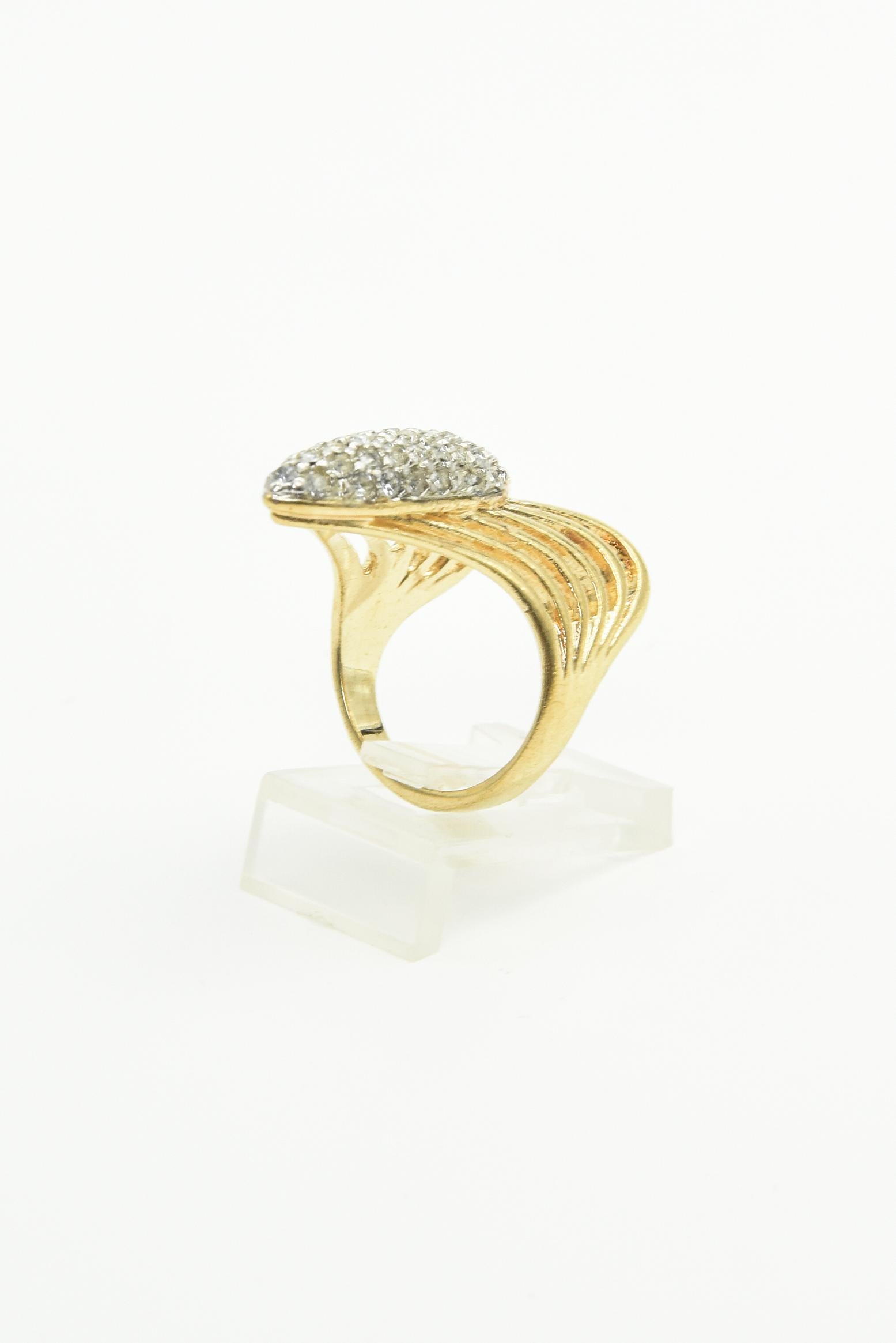 Women's or Men's Gold Plated Crystal 'V' Chevron Ring For Sale