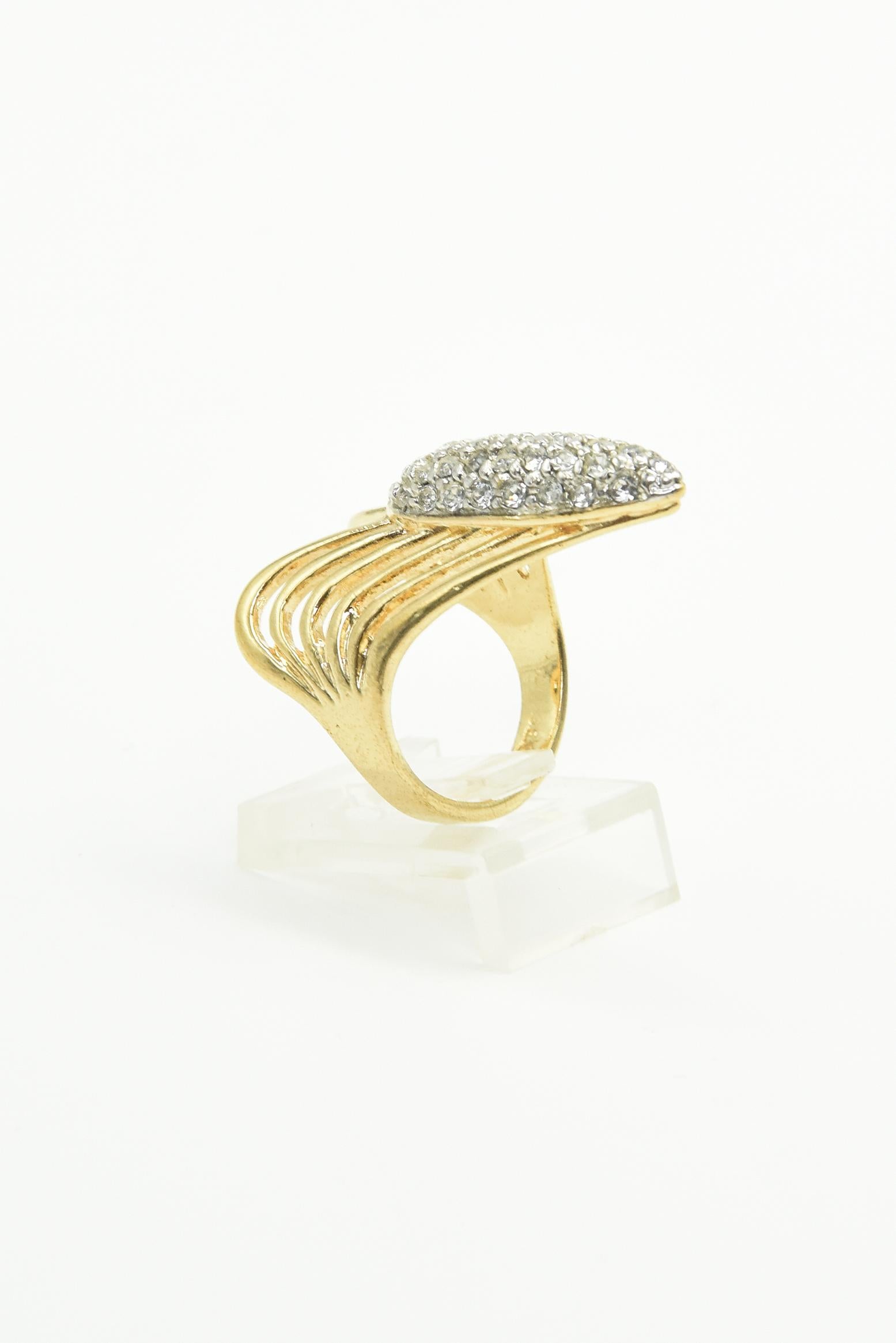 Gold Plated Crystal 'V' Chevron Ring For Sale 2