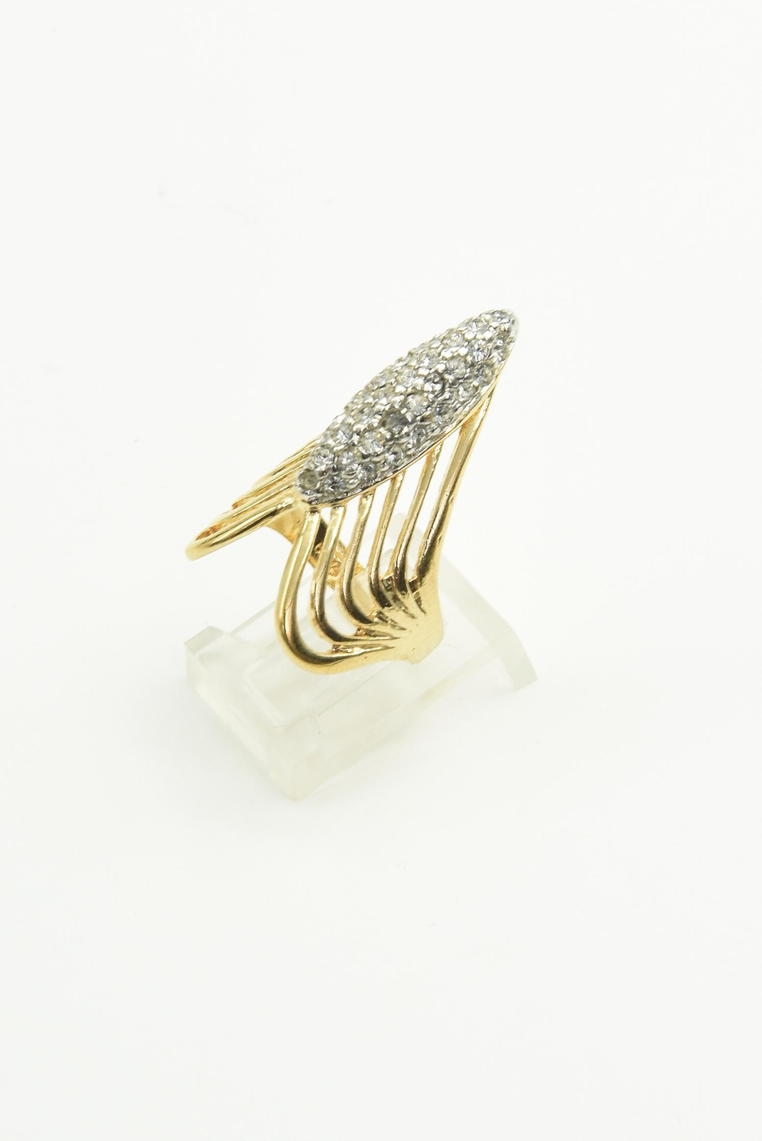 Gold Plated Crystal 'V' Chevron Ring For Sale 3