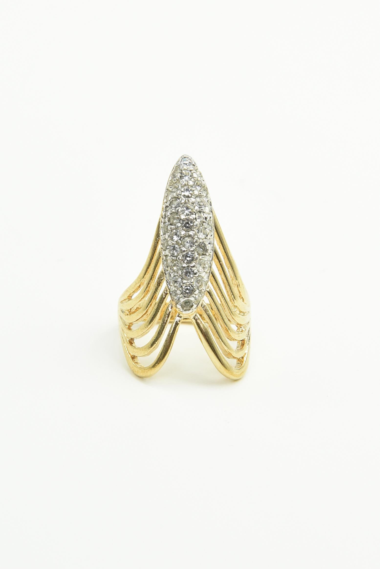 Gold Plated Crystal 'V' Chevron Ring For Sale 4