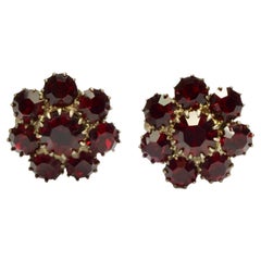 Gold Plated Cufflinks with Faceted Ruby Red Glass Rhinestones