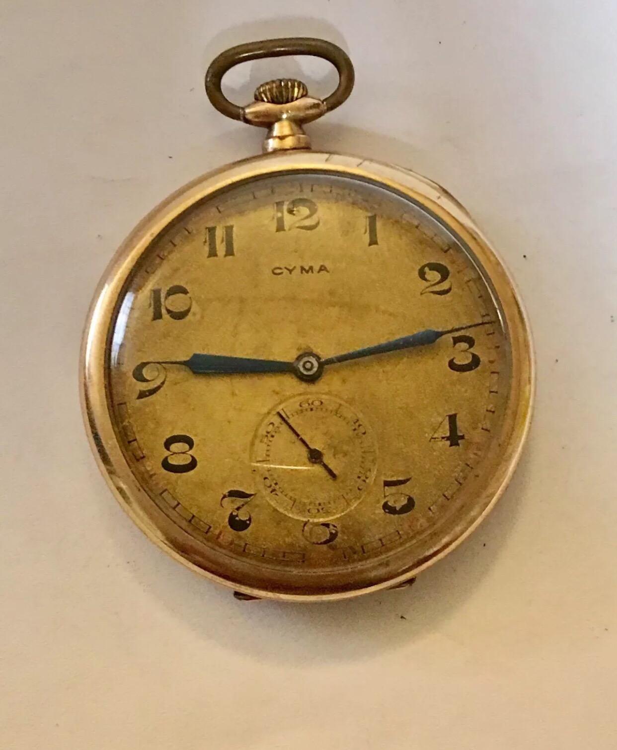 Gold-Plated Cyma Dress Pocket Watch In Good Condition For Sale In Carlisle, GB
