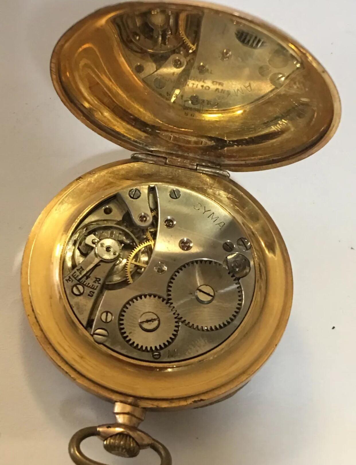 Gold-Plated Cyma Dress Pocket Watch For Sale 1