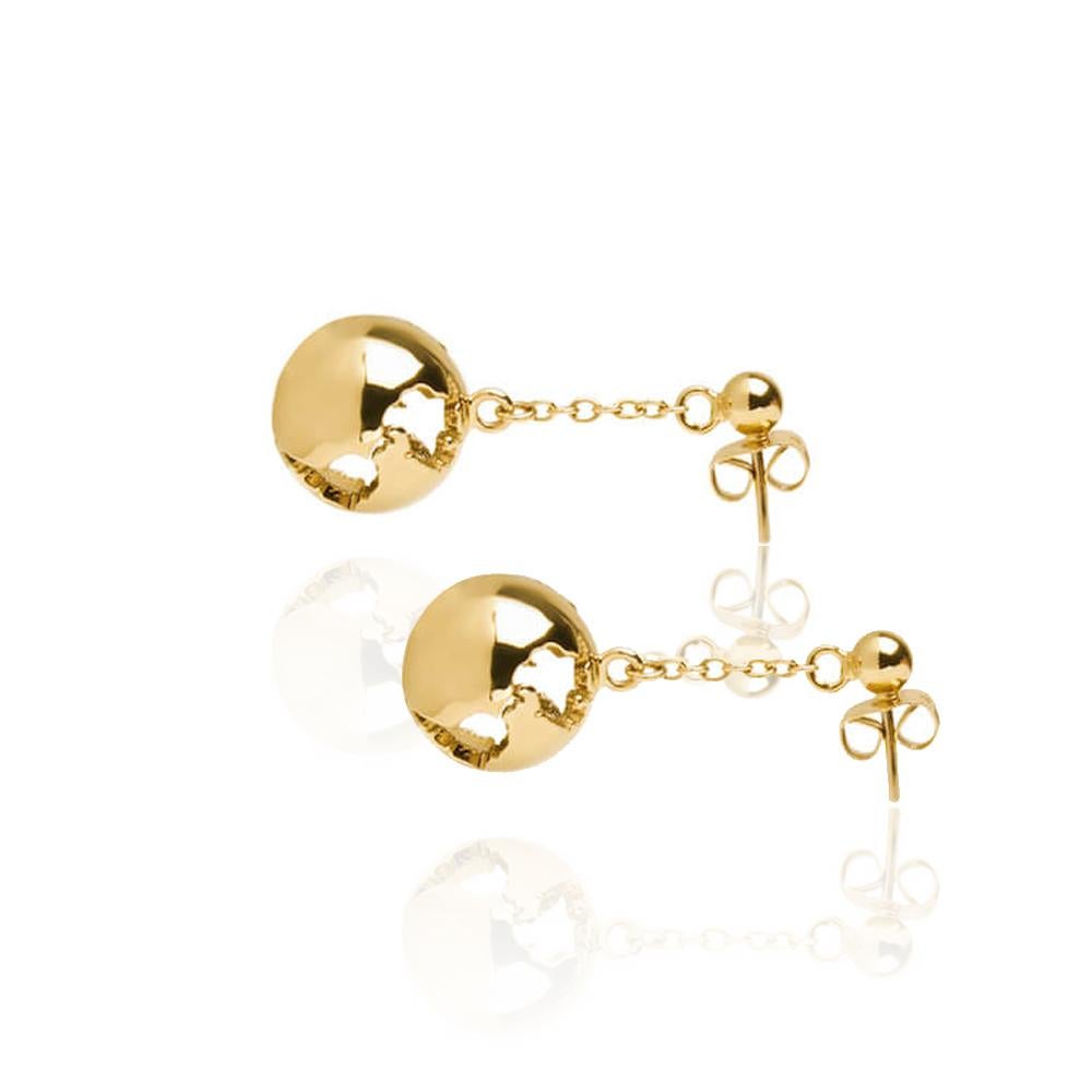 Women's Gold plated dangling chain earth earrings  For Sale