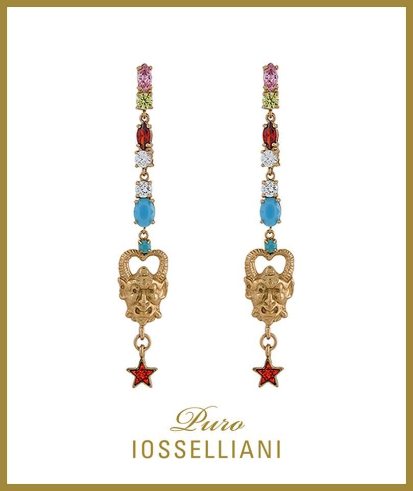 Contemporary Dangling Earrings with Satyr face colorful stones from IOSSELLIANI For Sale