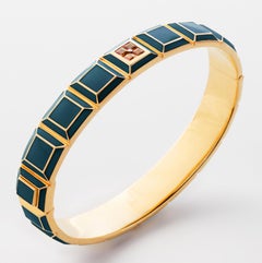 Gold-Plated Deep Sea Blue Enamel Topaz Carousel Bracelet