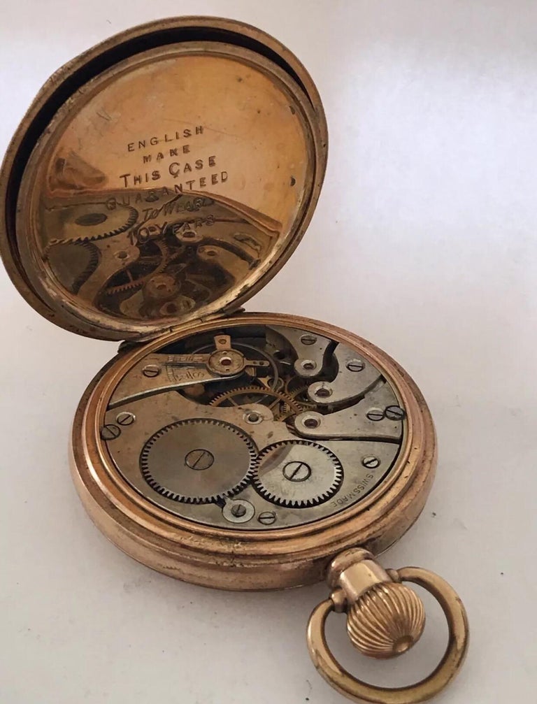 GoldPlated Dennison Case Full Hunter Swiss Made Pocket Watch at 1stDibs