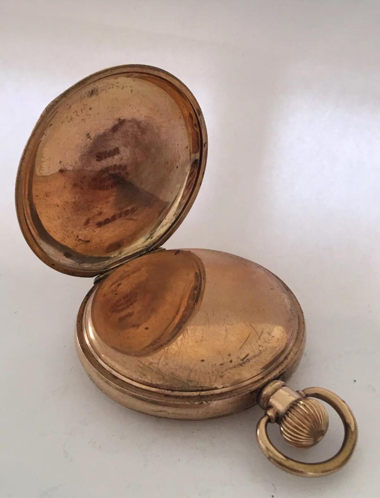 Women's or Men's Gold-Plated Dennison Case Full Hunter Swiss Made Pocket Watch