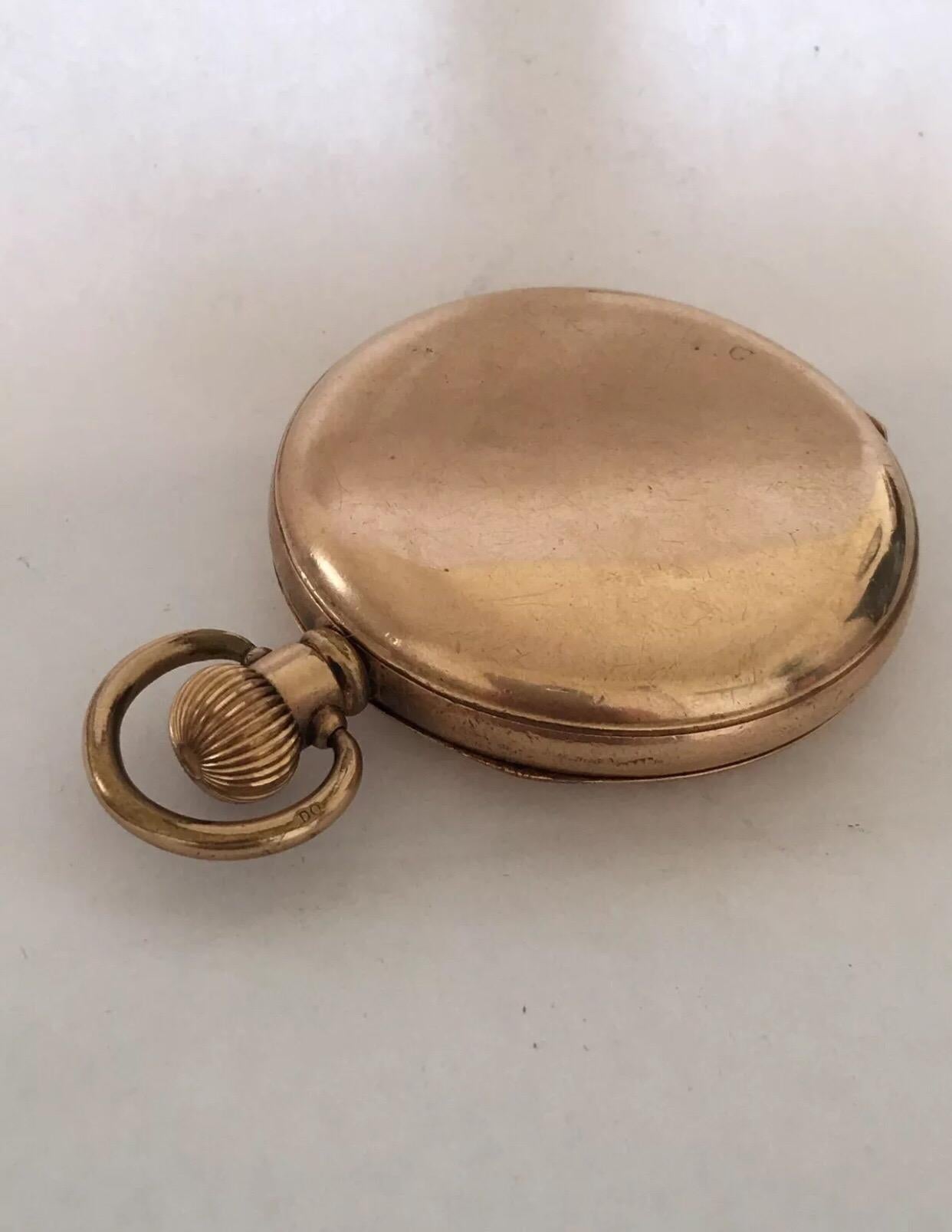 Gold Plated Dennison Case Full Hunter Swiss Made Pocket Watch.


This watch is in good working condition. There is a visible tiny crack on the dial near 5 o’clock as shown on photo. Some wear and tear on the side case and metal ring