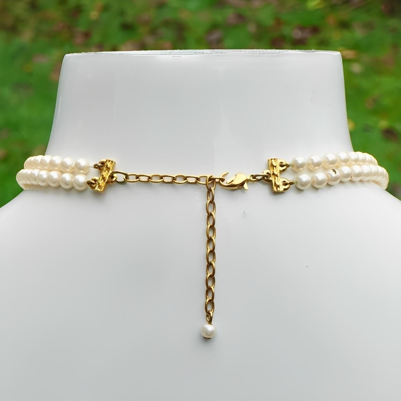 da uomo o donna Collana a doppio filo di perle finte placcate oro con ciondolo a forma di fiore in vendita