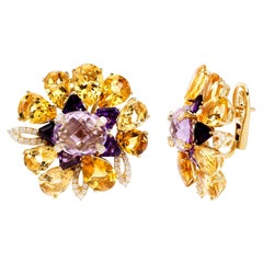 Gold-Plated Earrings with Citrine, Amethyst, Pink Amethyst and Diamonds