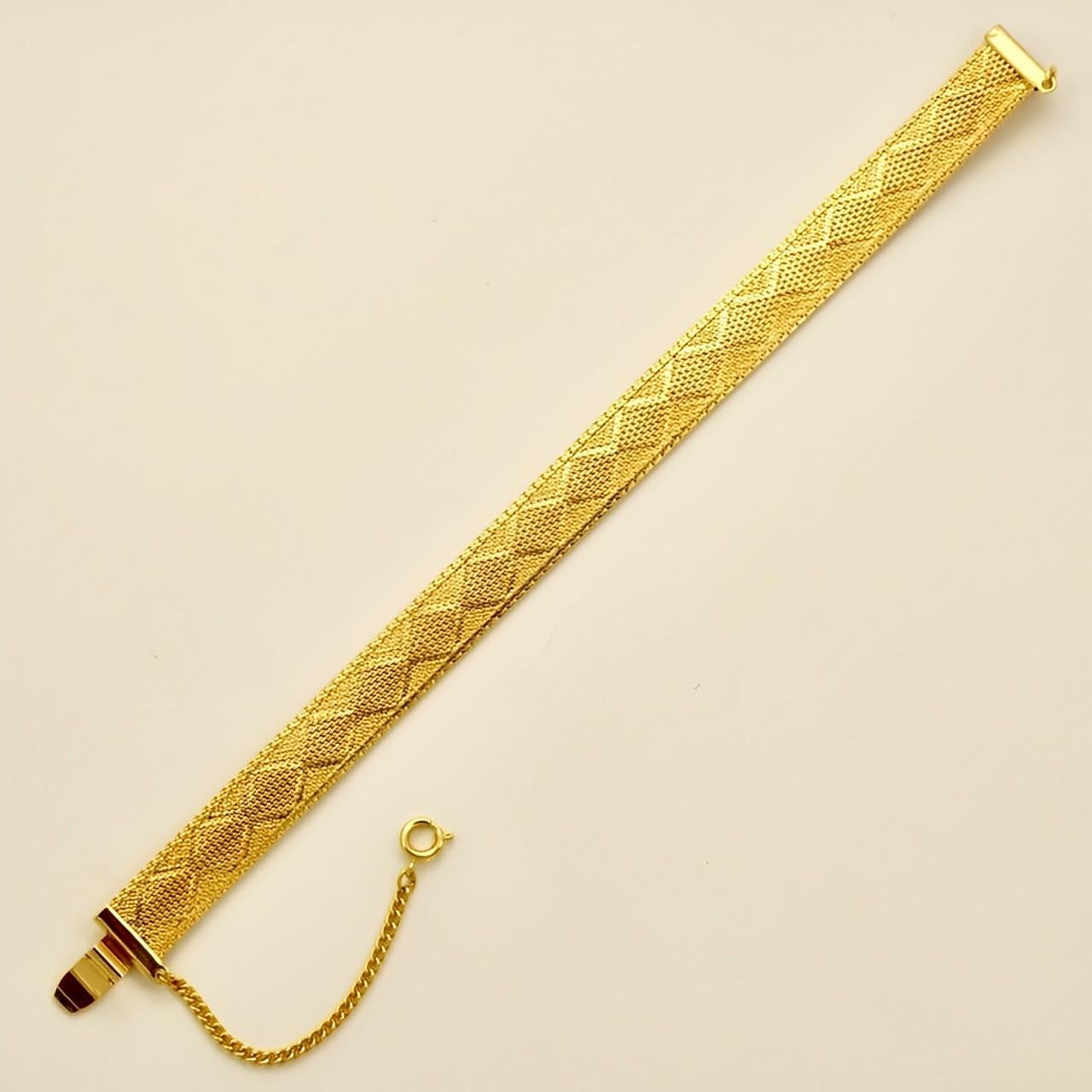 Gold Plated Egyptian Revival Diamond Design Mesh Bracelet circa 1980s 1