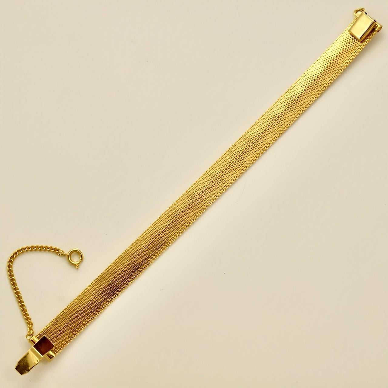 Gold Plated Egyptian Revival Diamond Design Mesh Bracelet circa 1980s 2