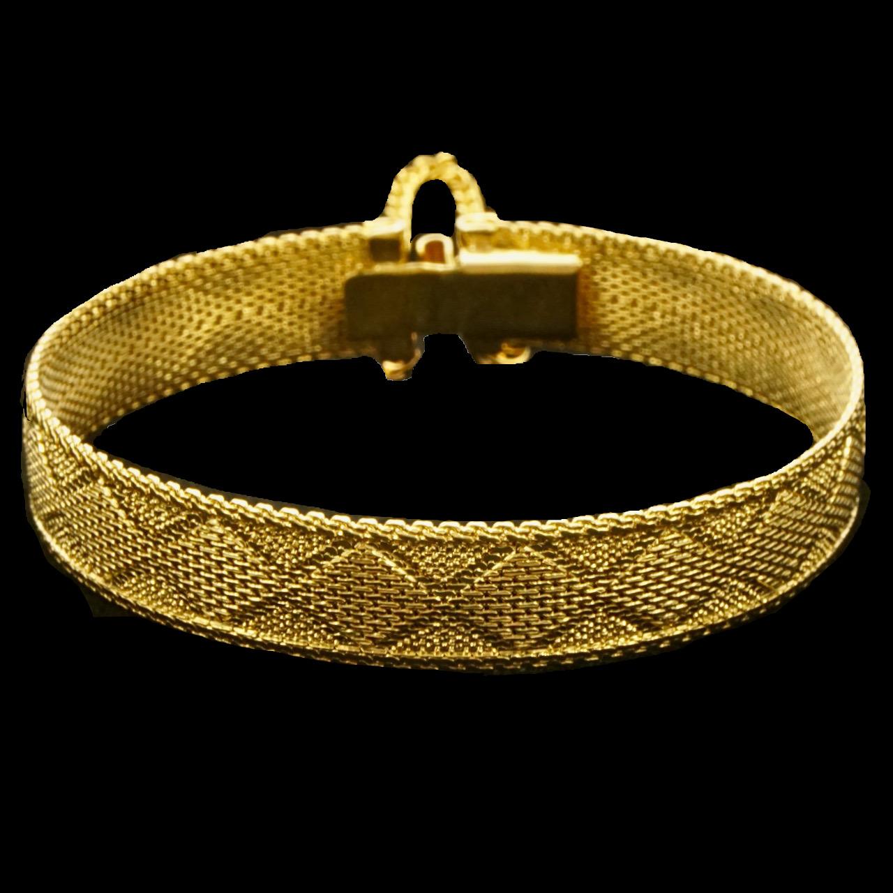 Gold Plated Egyptian Revival Diamond Design Mesh Bracelet circa 1980s 4