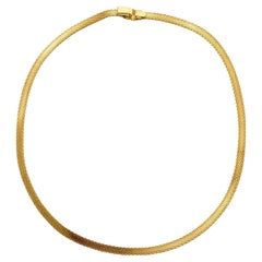 Gold Plated Egyptian Revival Textured and Shiny Mesh Collar Necklace circa 1980s