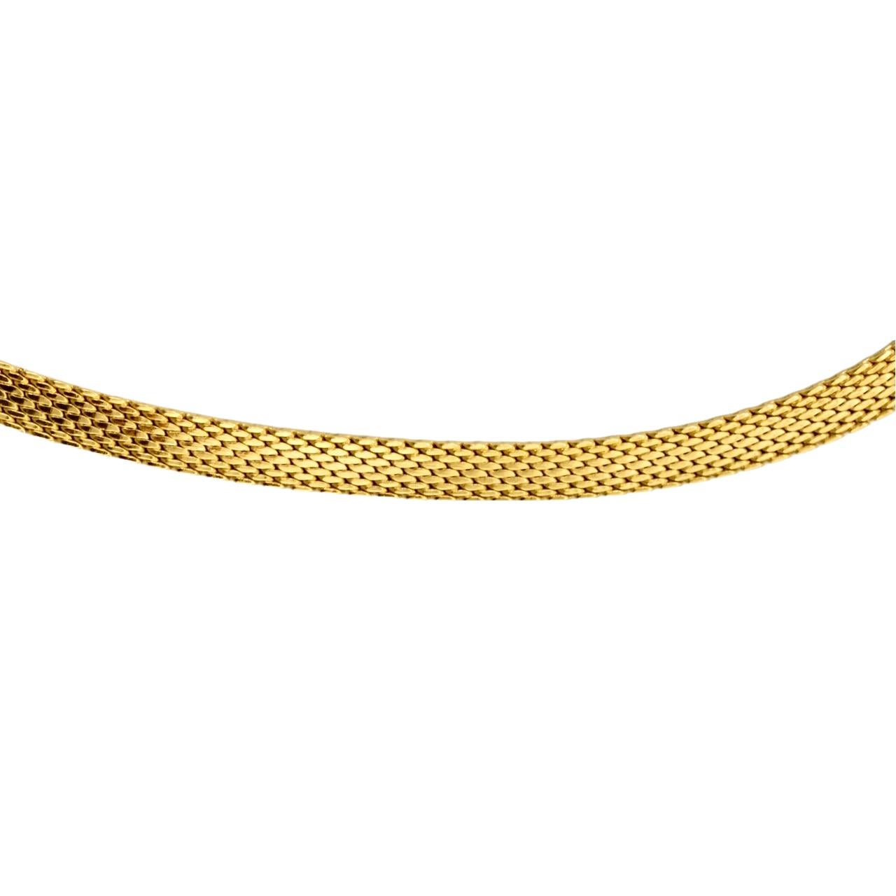 Women's or Men's Gold Plated Egyptian Revival Textured and Shiny Mesh Collar Necklace circa 1980s