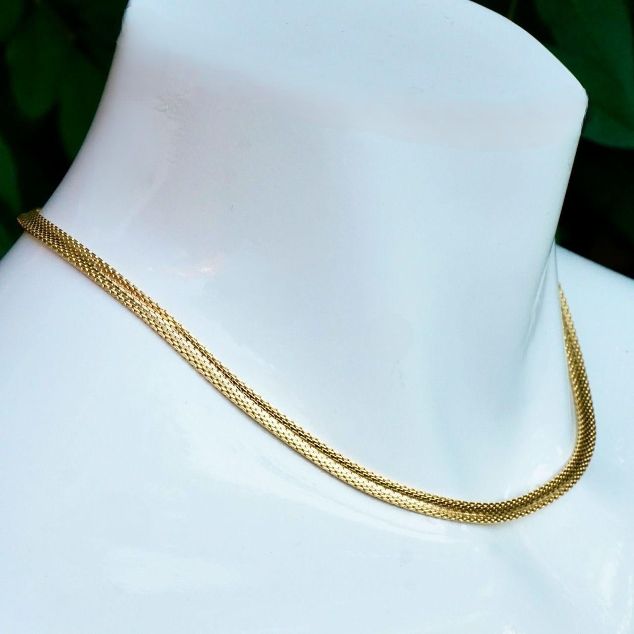 Gold Plated Egyptian Revival Textured and Shiny Mesh Collar Necklace circa 1980s 2