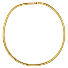Gold Plated Egyptian Revival Textured and Shiny Mesh Collar Necklace circa 1980s