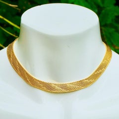 Gold Plated Egyptian Revival Textured Collar Necklace circa 1980s