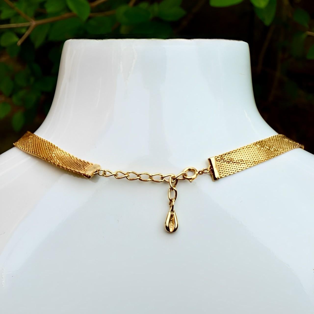 Women's or Men's Gold Plated Egyptian Revival Textured Collar Necklace circa 1980s For Sale