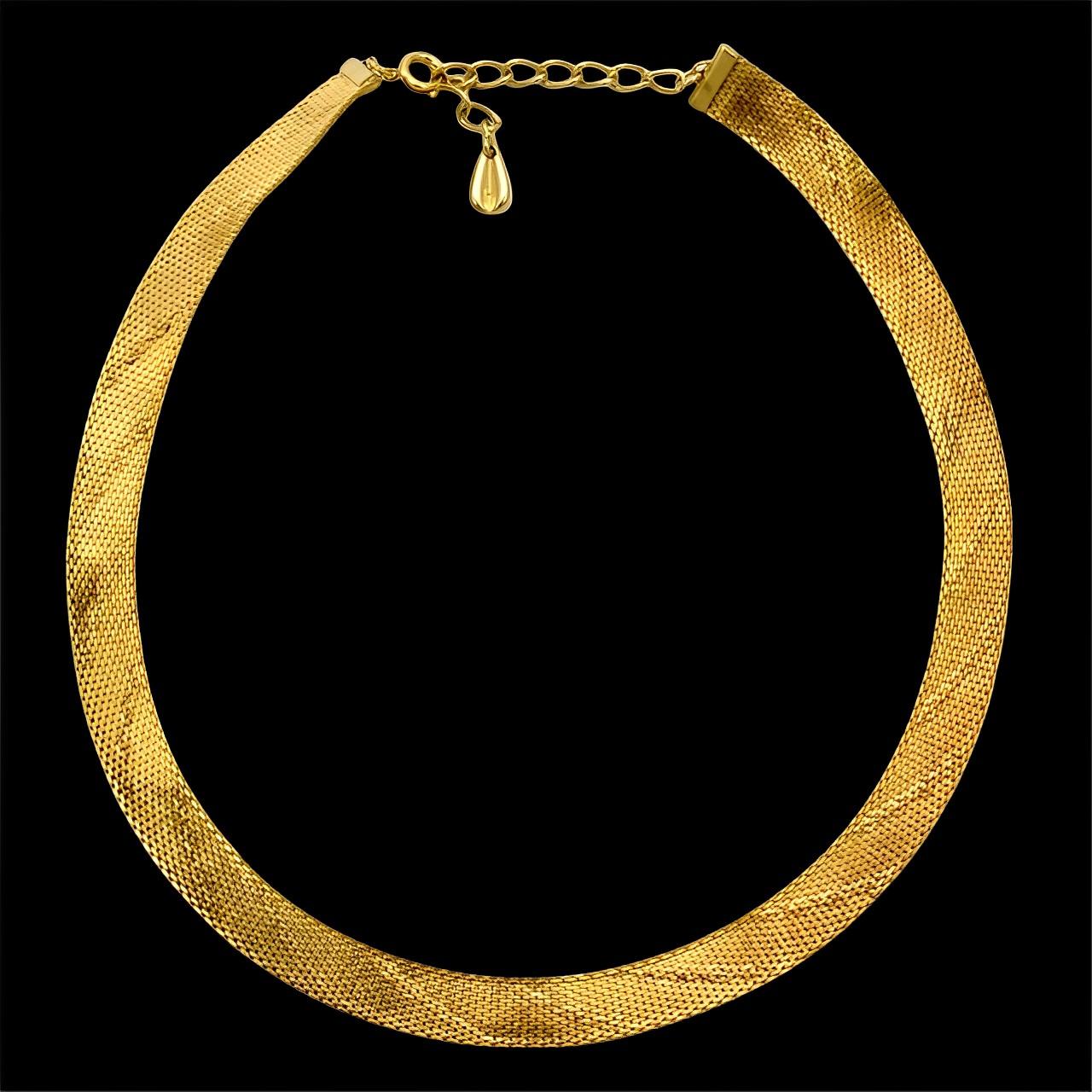 Gold Plated Egyptian Revival Textured Collar Necklace circa 1980s For Sale 4