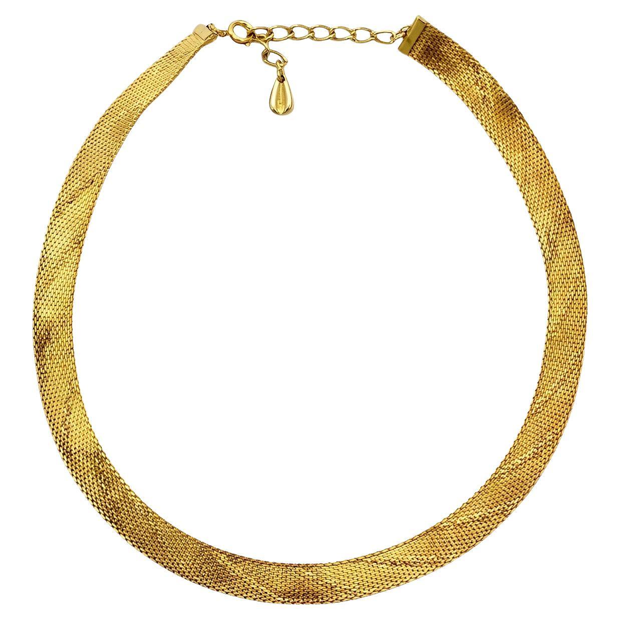 Gold Plated Egyptian Revival Textured Collar Necklace circa 1980s For Sale