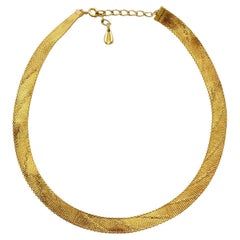 Gold Plated Egyptian Revival Textured Collar Necklace circa 1980s