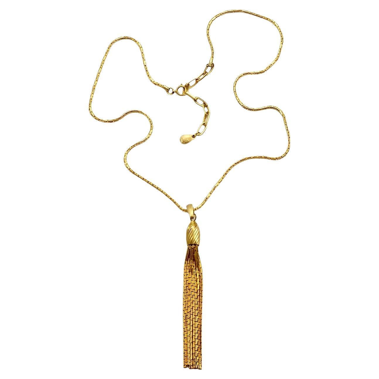 Gold Plated Elongated Box Chain Tassel Necklace circa 1980s