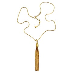 Retro Gold Plated Elongated Box Chain Tassel Necklace circa 1980s