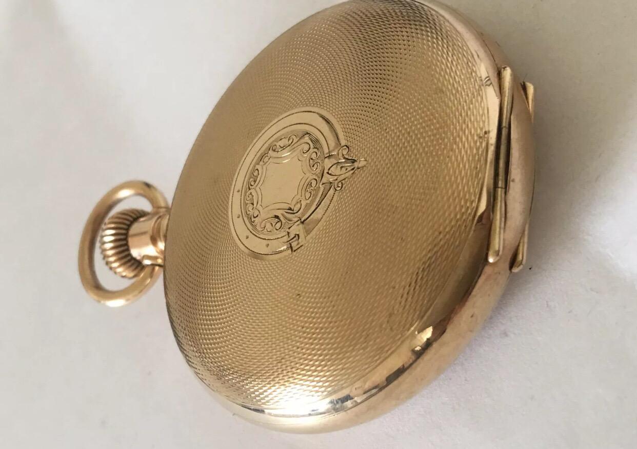 Gold Plated Engine Turned Full Hunter Cased Antique Pocket Watch Signed Elgin 3