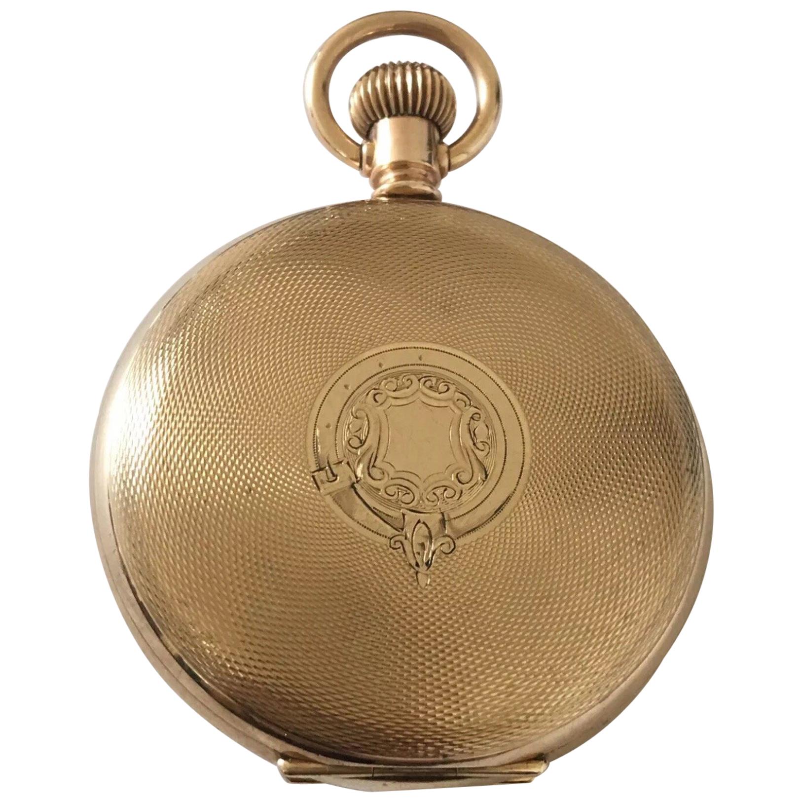 Gold Plated Engine Turned Full Hunter Cased Antique Pocket Watch Signed Elgin