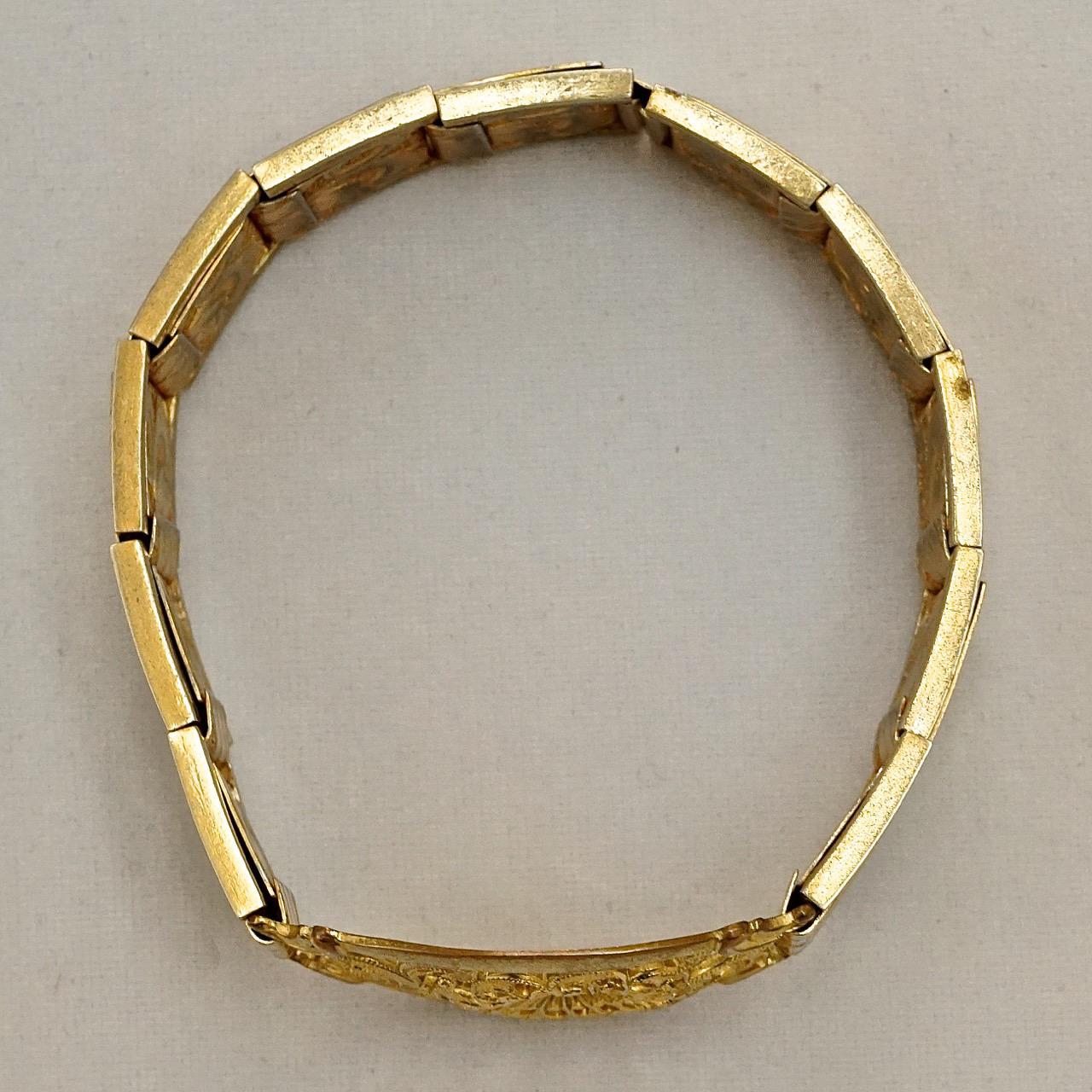 Gold Plated Engraved Flower Expansion Link Bracelet For Sale 2