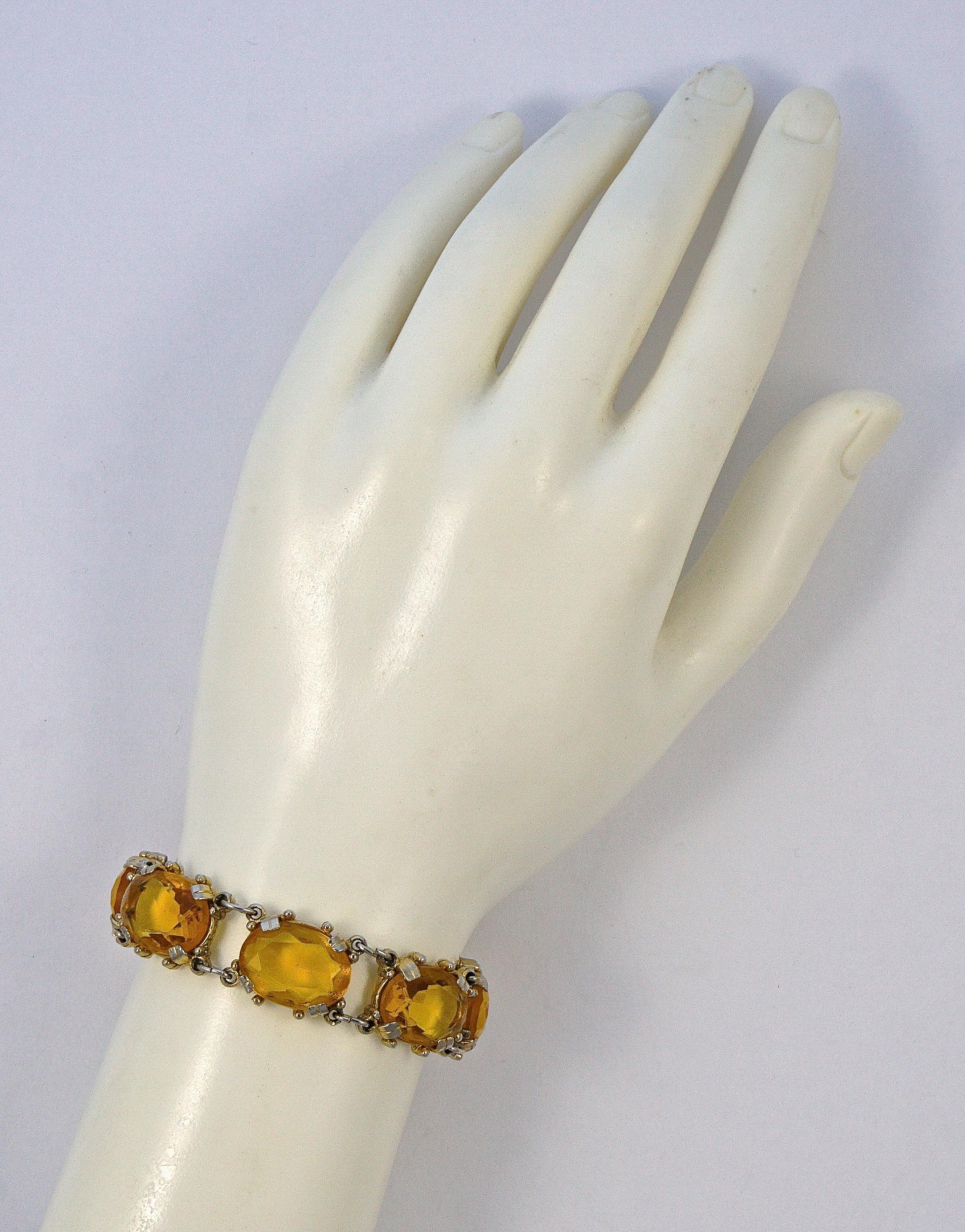 Gold Plated Faceted Oval Citrine Glass Bracelet circa 1950s 1