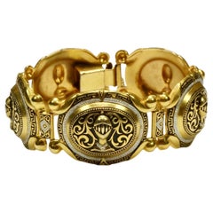 Gold Plated Faux Damascene Link Bracelet with Knights Head Design