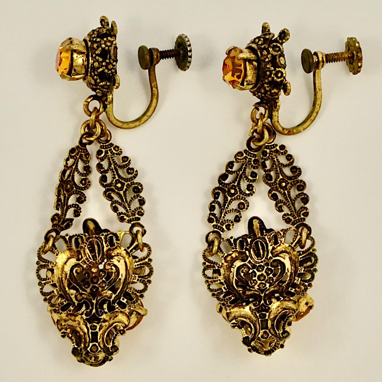 Collier, bracelet et boucles d'oreilles en plaqué or avec strass et citrine en vente 3