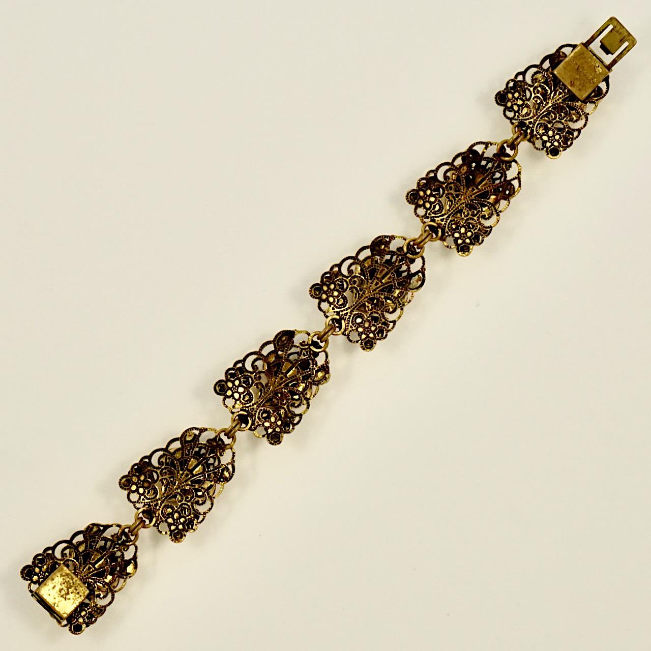 Collier, bracelet et boucles d'oreilles en plaqué or avec strass et citrine Unisexe en vente
