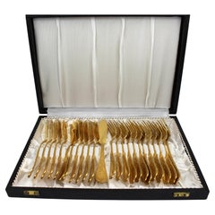 Gold-Plated Fish Cutlery Set for 12 by Solingen, Germany, 23/24 Karat, Mid-20th