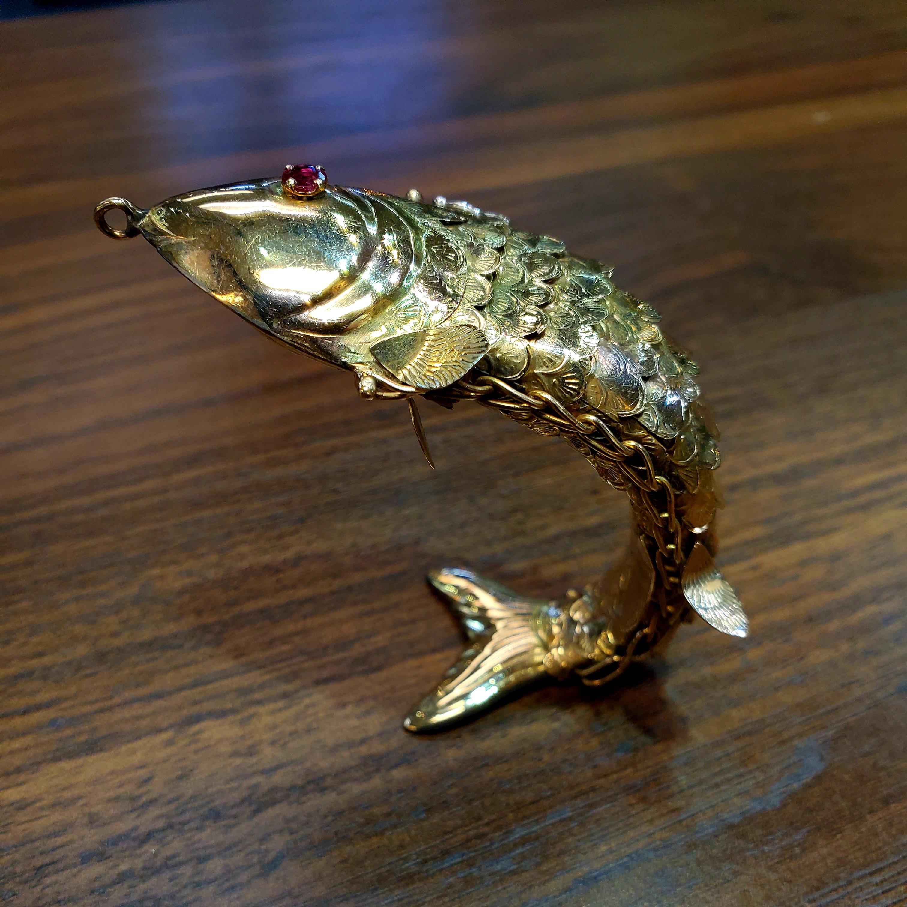 Stainless Steel Gold-Plated Fish Pendant & Desk Object For Sale