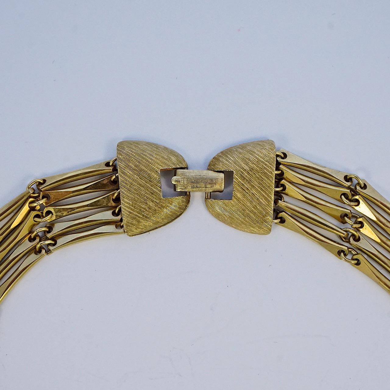 Women's or Men's Gold Plated Five Strand Chain Link Necklace circa 1950s For Sale
