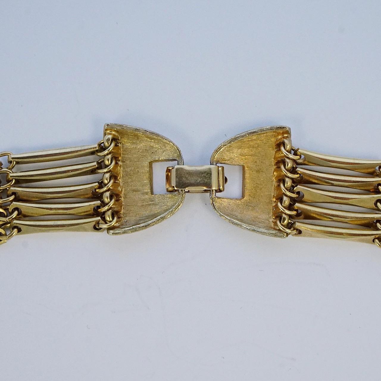 Gold Plated Five Strand Chain Link Necklace circa 1950s For Sale 1