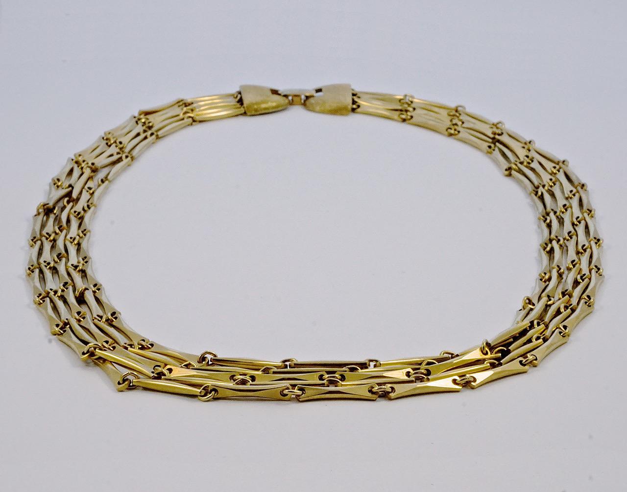Gold Plated Five Strand Chain Link Necklace circa 1950s For Sale 2