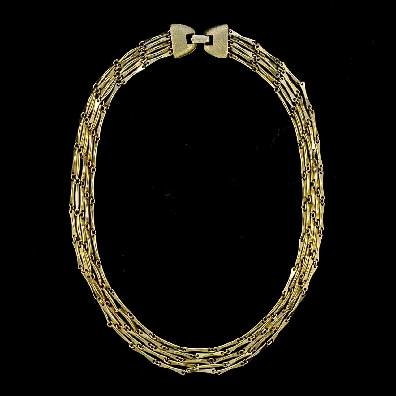 Gold Plated Five Strand Chain Link Necklace circa 1950s For Sale 3
