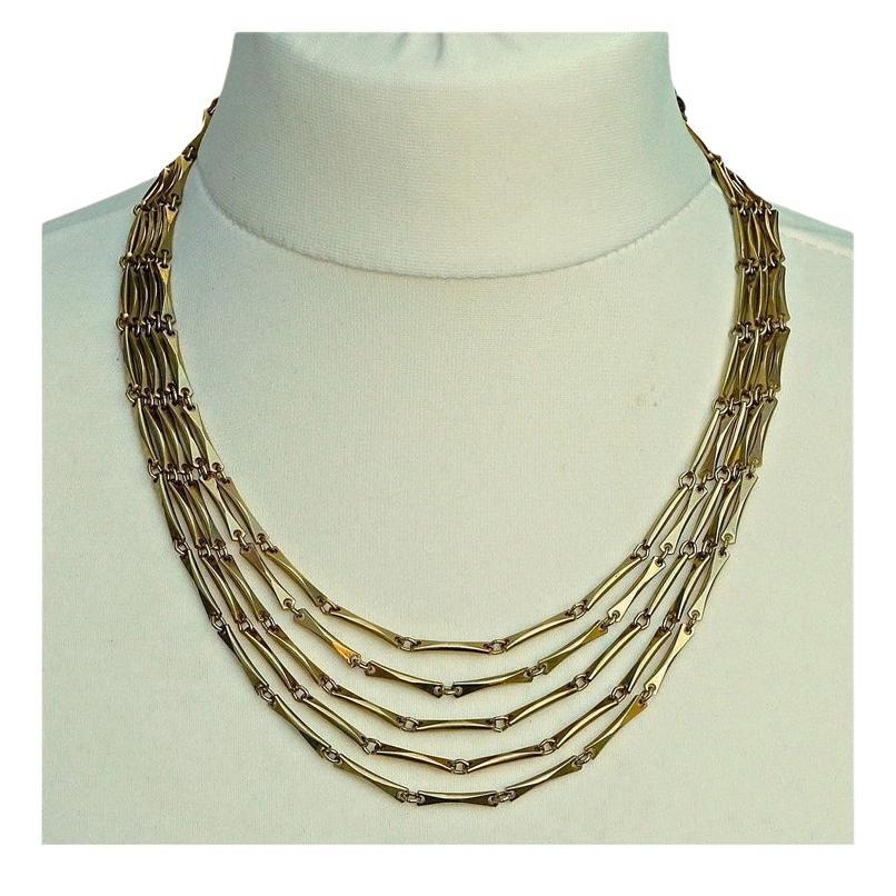 Gold Plated Five Strand Chain Link Necklace circa 1950s For Sale
