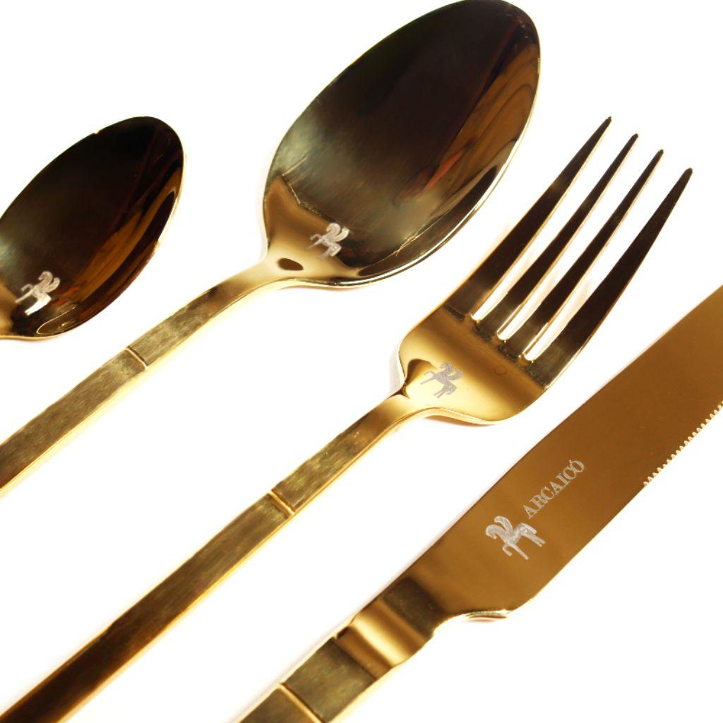 Modern Gold Plated Flatware 24-piece set in a crystal glass Egg holder L’ambrosia. For Sale