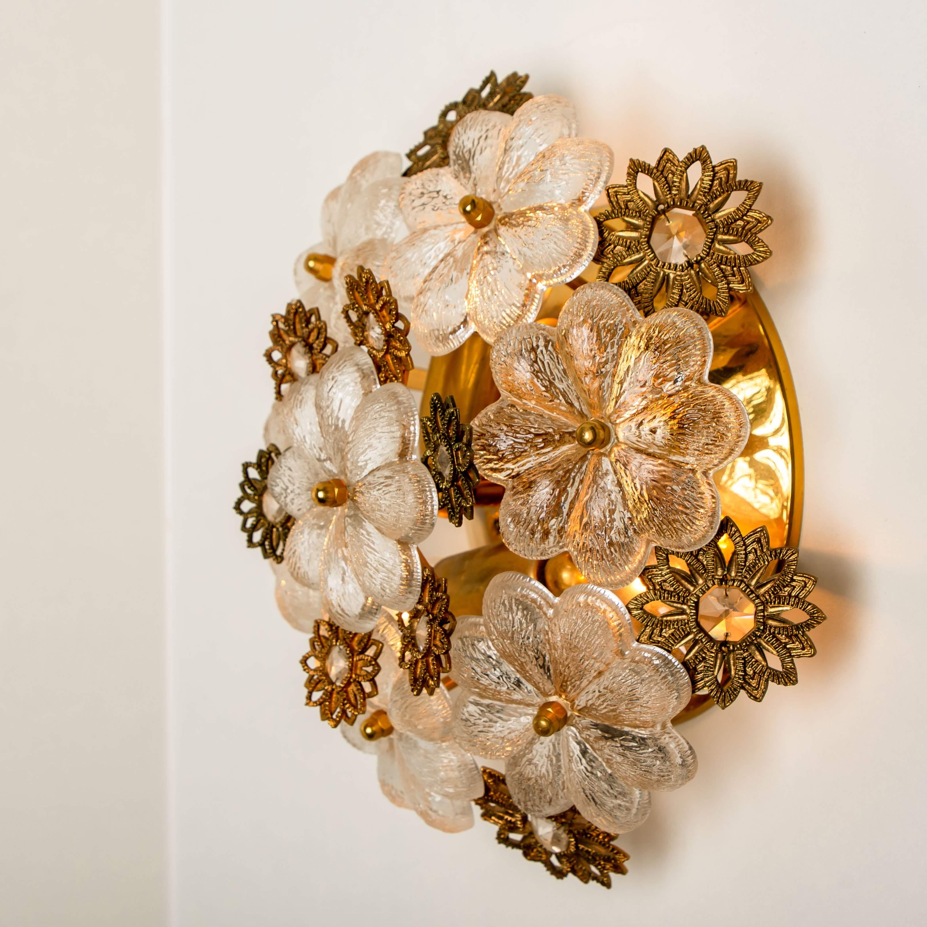 Gold-Plated Flower Wall Light/ Flush Mount by Palwa, 1960s 3