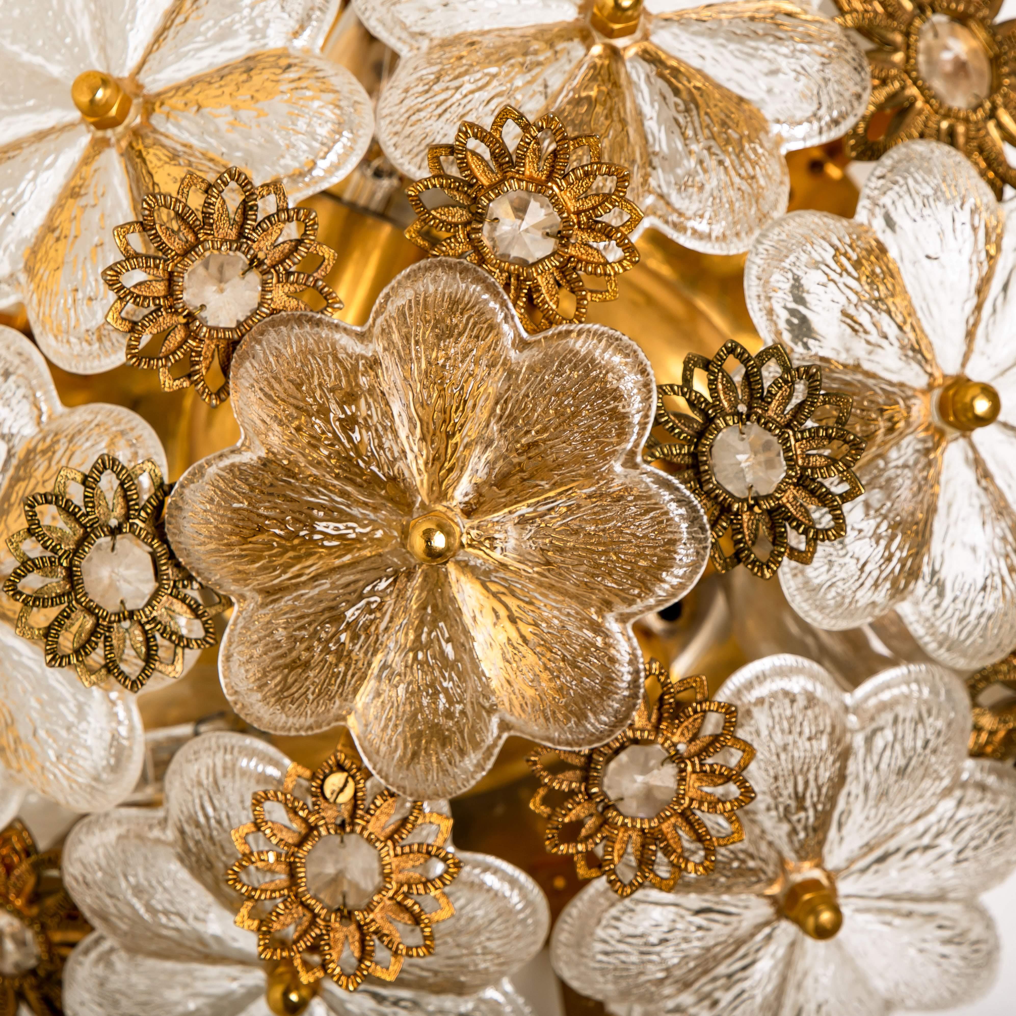 Gold-Plated Flower Wall Light/ Flush Mount by Palwa, 1960s 3